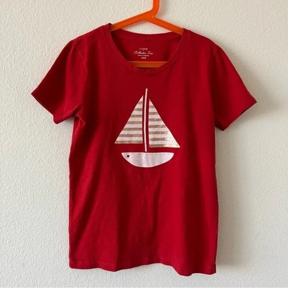 J. Crew Collector's Tee Graphic Boat Short Sleeve Red T-Shirt SZ XXS